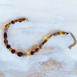 New! Anthropologie Feels Like Fall XL Beaded GemStone Necklace Chocolate Brown